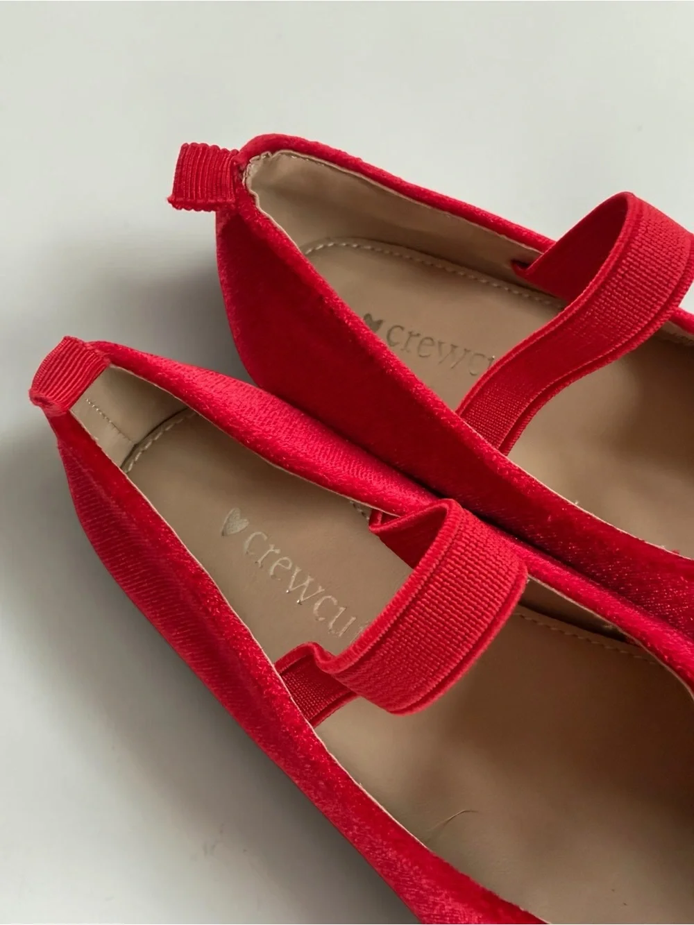 CREWCUTS EUC Rich Apple Red Velvet Mary Jane Ballet Flat Holiday Christmas Shoes